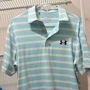 Under Armour Aqua and White Striped Polo - black logo